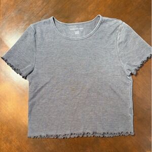 American Eagle Gray Waffle Knit Lettuce Edge Baby Tee Crop Top XL Womens